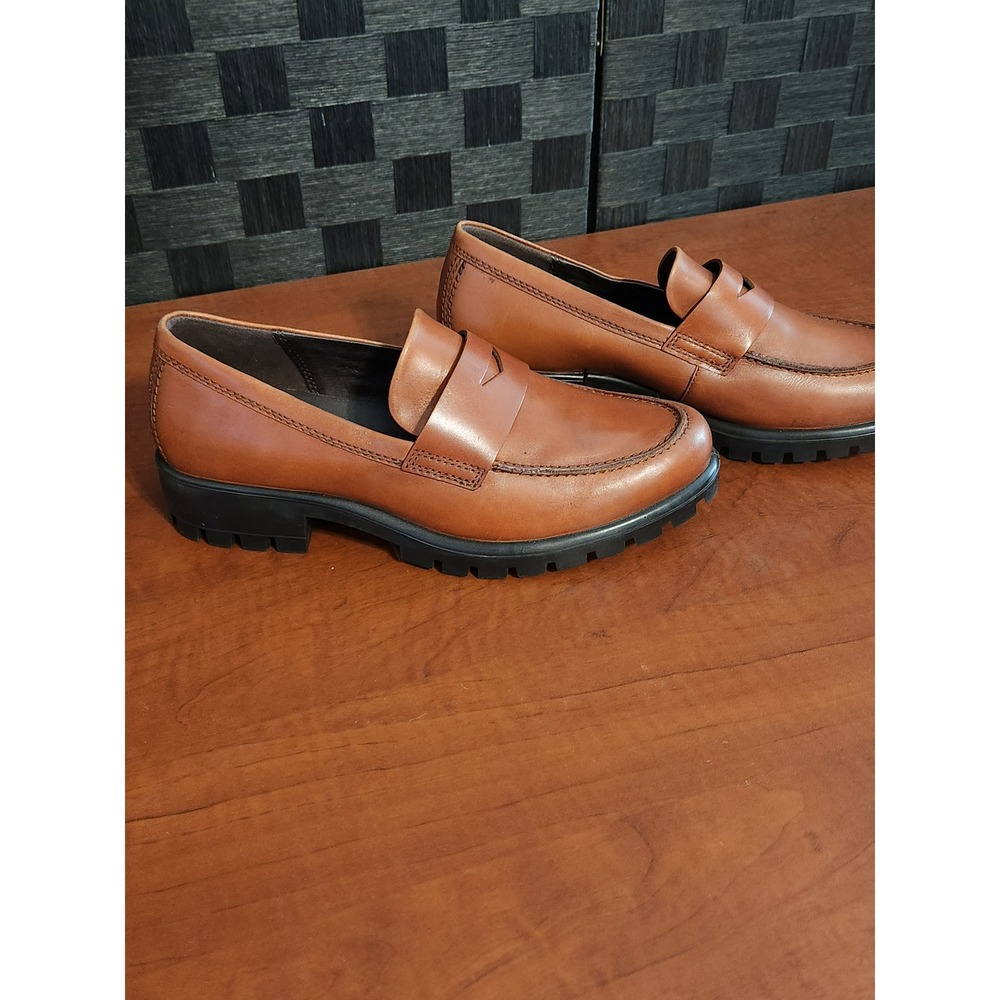 ECCO Modtray Penny Loafer Cognac Brown Leather Lug Sole Shoes 490013-01007 38